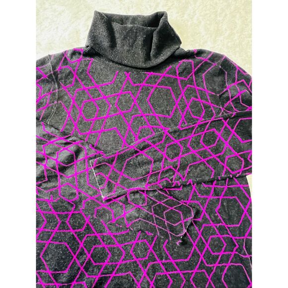 J. Crew Womens Black Purple Merino Wool Geometric Turtleneck Sweater Size Large - Picture 3 of 5